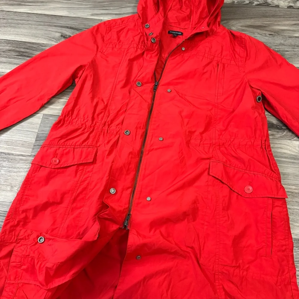 Eileen Fisher Hooded Long Anorak Jacket in Red Size Extra Large